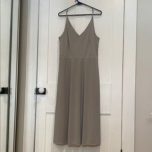 #35, V-Neck Spaghetti Strap Midi Dress in Taupe